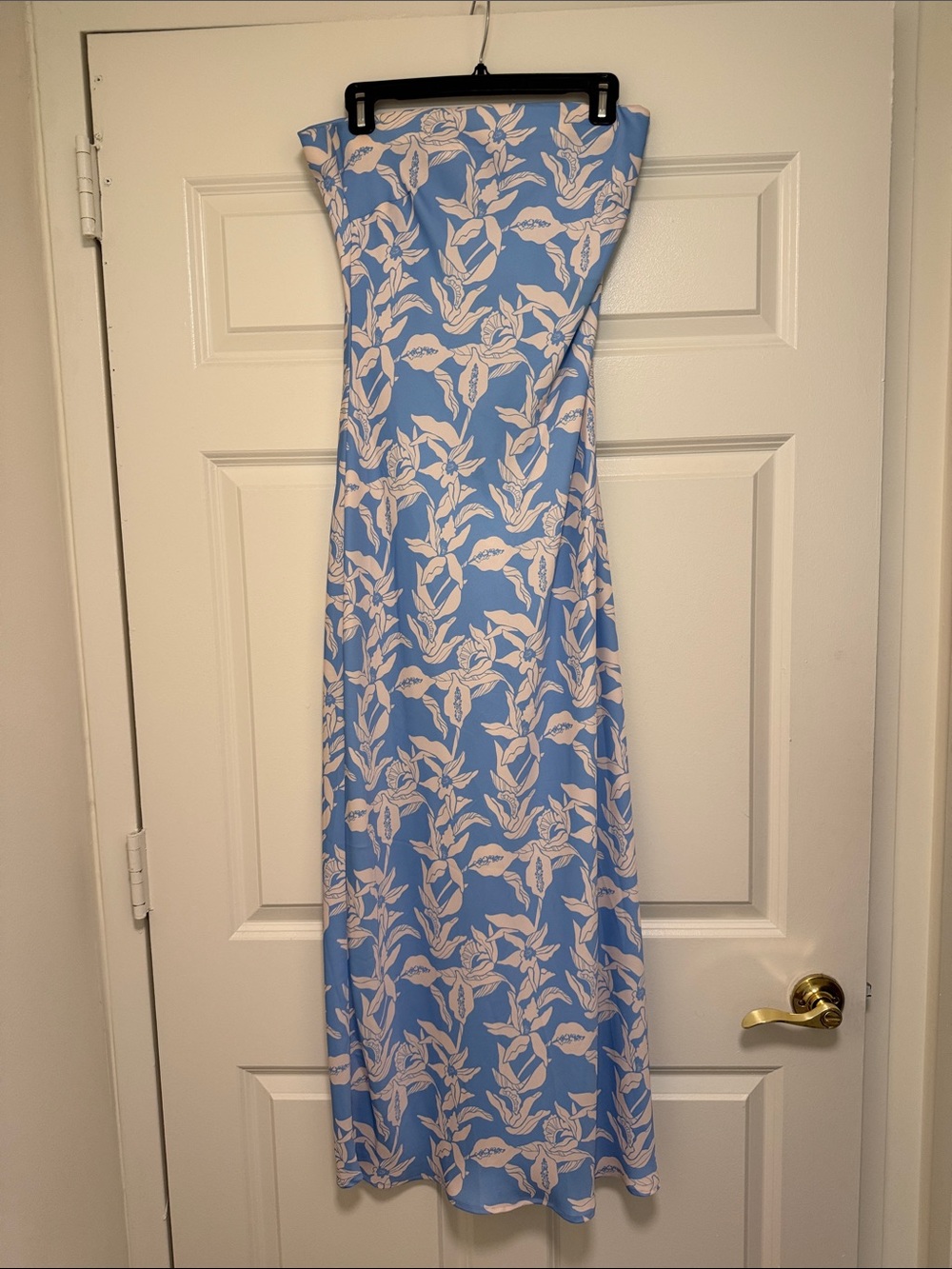 RESA Strapless Sky Blue & White Floral Maxi Dress